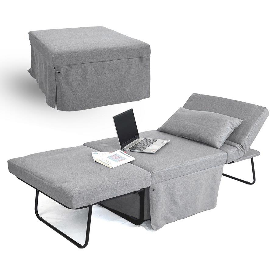 Poltrona pouf letto salvaspazio reclinabile con cuscino grigio