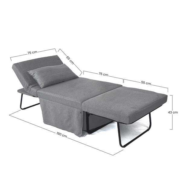 Pouf letto poltrona richiudibile con cuscino grigio scuro - Bibi