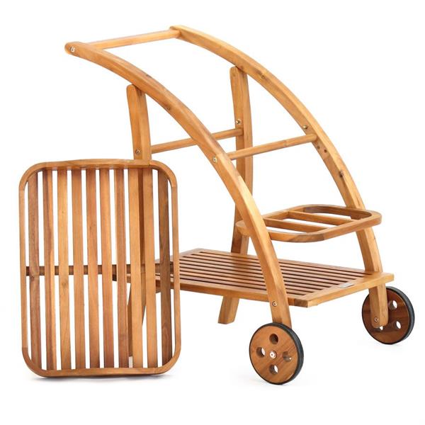Carrello da giardino in legno portavivande con vassoio Tristan
