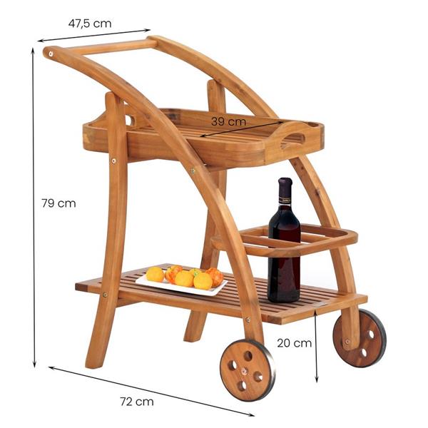 Carrello da giardino in legno portavivande con vassoio Tristan