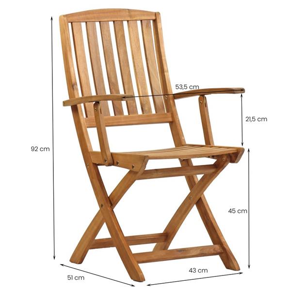 Sedie da esterno in legno naturale con braccioli Navis, set da 2 sedie