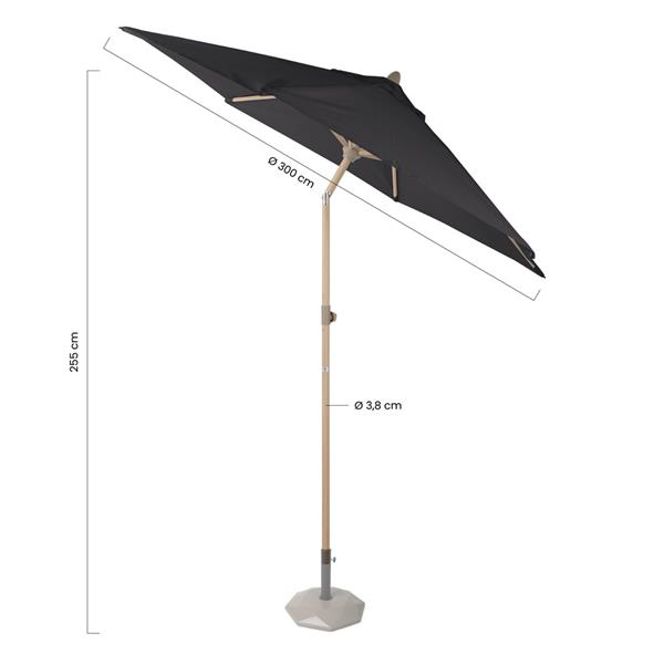 Ombrellone giardino in alluminio con palo centrale Wood nero 3m