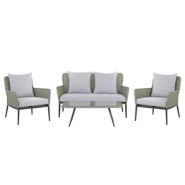 Set divano, poltrone e tavolino da giardino in alluminio e rattan pe Luxury