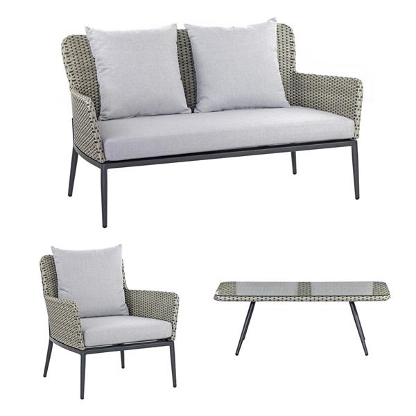 Set divano, poltrone e tavolino da giardino in alluminio e rattan pe Luxury