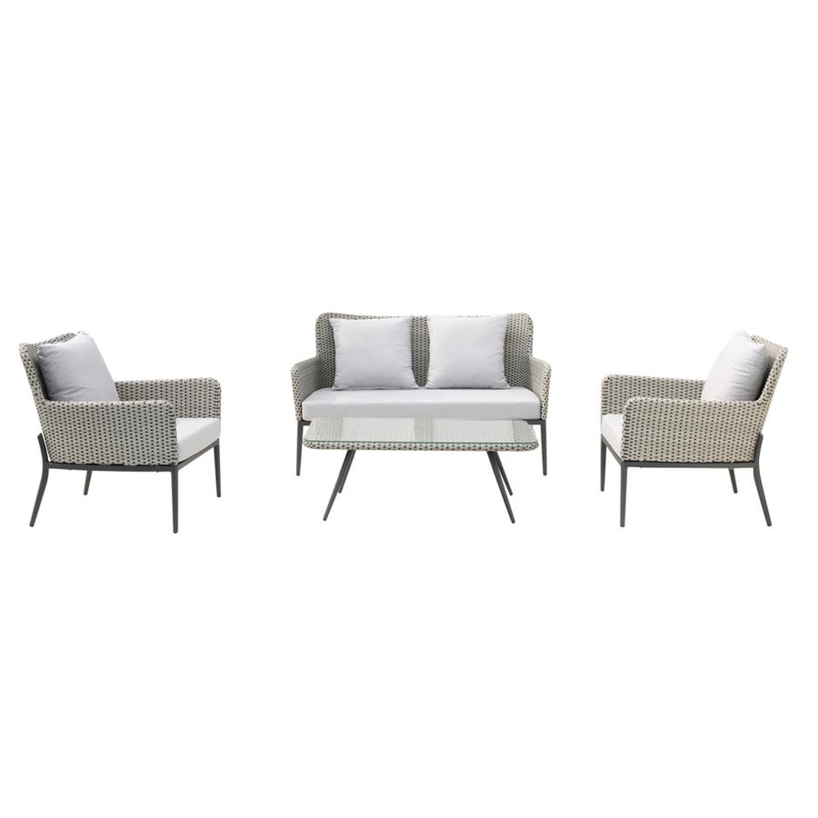 Set divano, poltrone e tavolino da giardino in alluminio e rattan pe Luxury