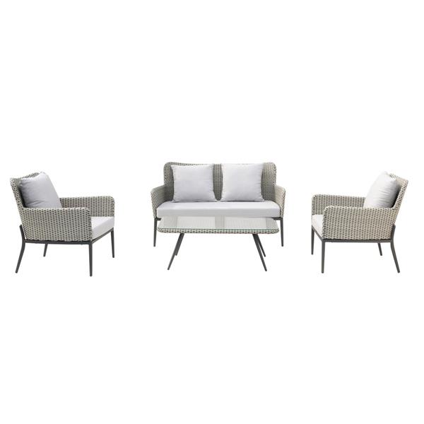 Set divano, poltrone e tavolino da giardino in alluminio e rattan pe Luxury