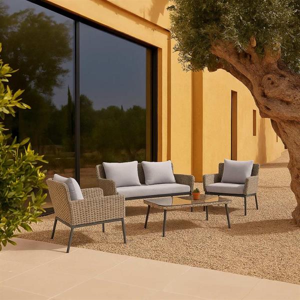 Set divano, poltrone e tavolino da giardino in alluminio e rattan pe Luxury