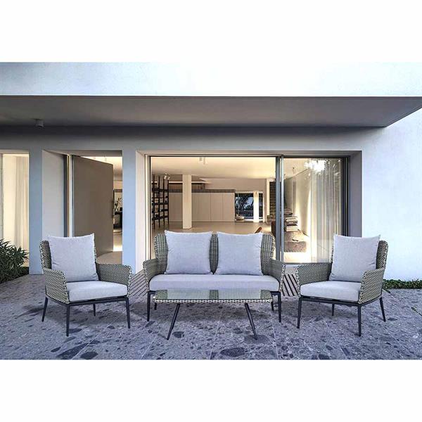 Set divano, poltrone e tavolino da giardino in alluminio e rattan pe Luxury