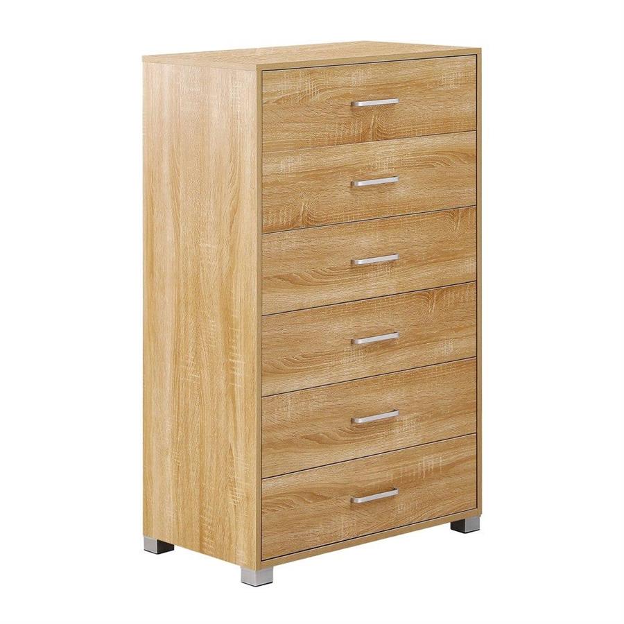 Cassettiera in legno 6 cassetti rovere chiaro 68X40X115 cm - Nancy