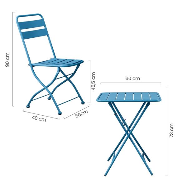 Set balcone con sedie e tavolino richiudibili blu niagara Mia