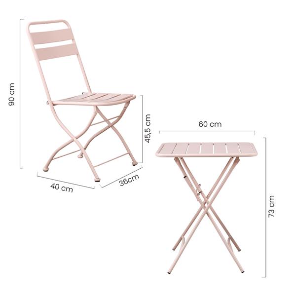 Set tavolino e sedie da balcone pieghevoli salsa rosa Mia