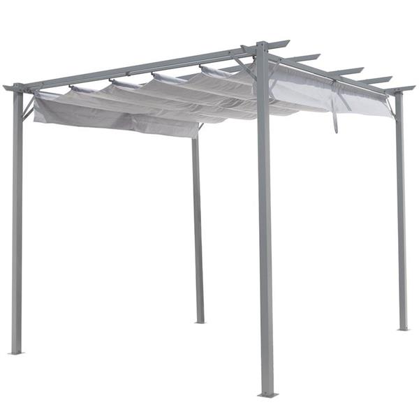 Gazebo da giardino pergola con telo scorrevole grigio 2,86 x 2,86 m
