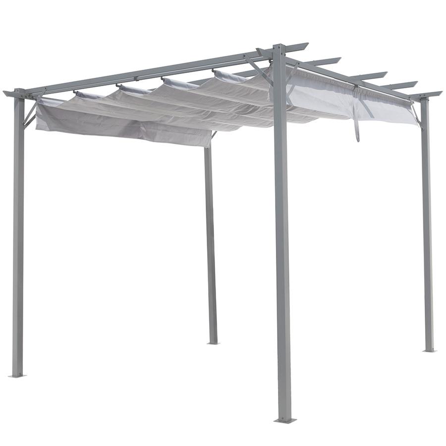 Gazebo da giardino pergola con telo scorrevole grigio 2,86 x 2,86 m