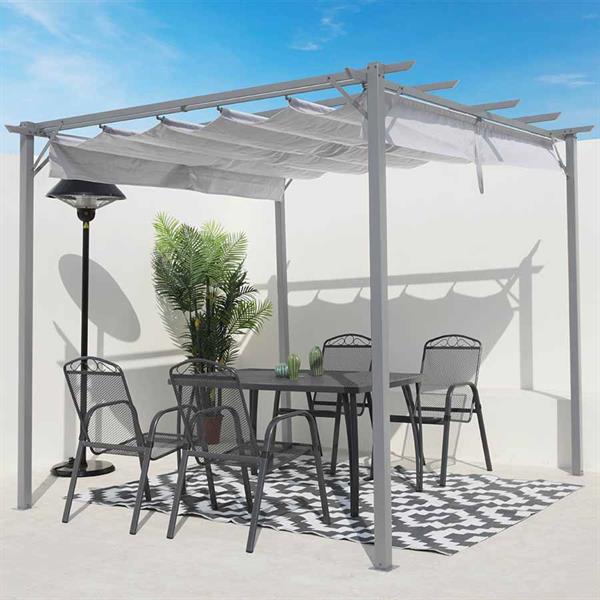 Gazebo da giardino pergola con telo scorrevole grigio 2,86 x 2,86 m