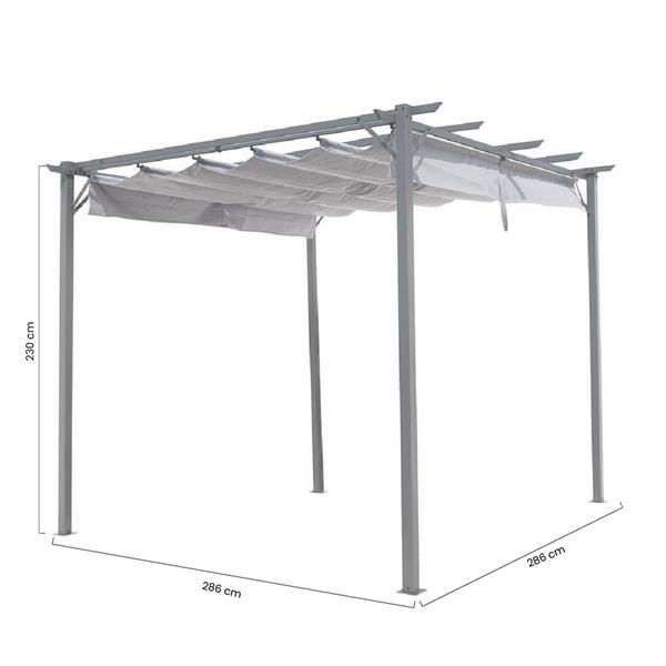 Gazebo da giardino pergola con telo scorrevole grigio 2,86 x 2,86 m