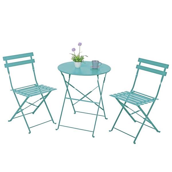 Set tavolino e sedie da giardino in acciaio pieghevoli Dalia blu