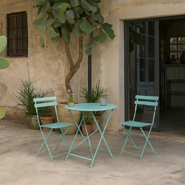Set tavolino e sedie da giardino in acciaio pieghevoli Dalia blu