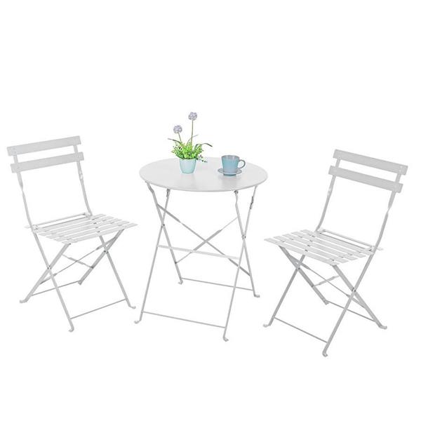 Set tavolino e sedie da esterni in acciaio richiudibili Dalia bianco