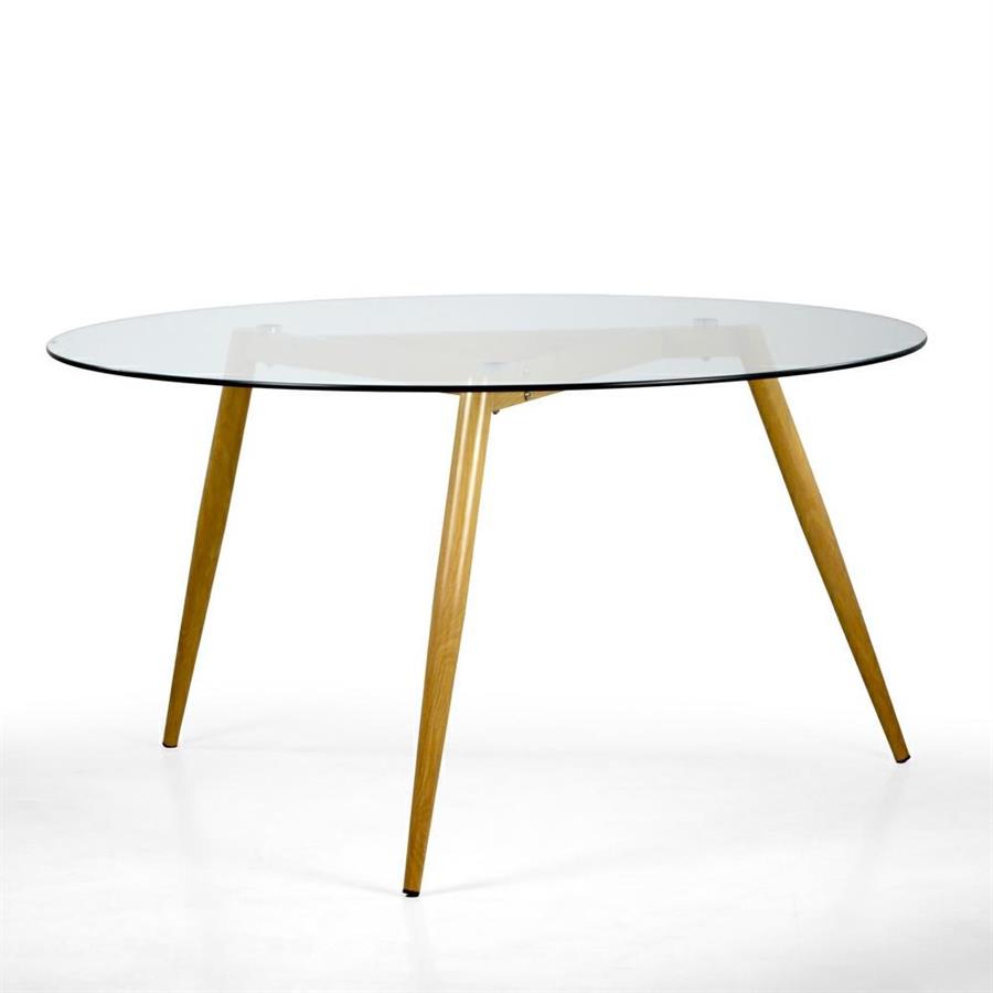 Tavolo vetro tondo con gambe in legno 140 cm - Leknes