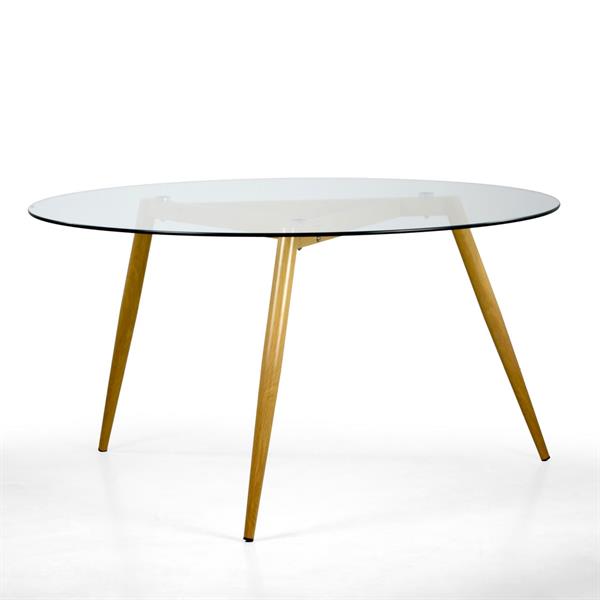 Tavolo vetro tondo con gambe in legno 140 cm - Leknes