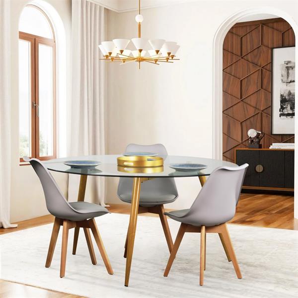 Tavolo vetro tondo con gambe in legno 140 cm - Leknes