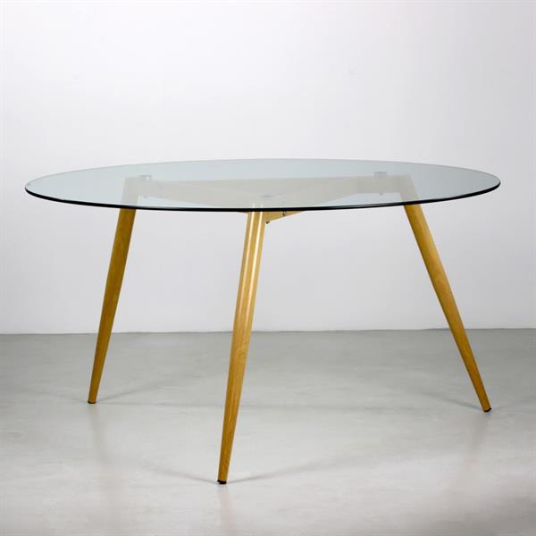Tavolo vetro tondo con gambe in legno 140 cm - Leknes