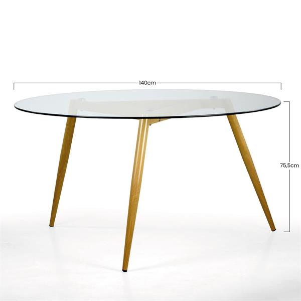Tavolo vetro tondo con gambe in legno 140 cm - Leknes