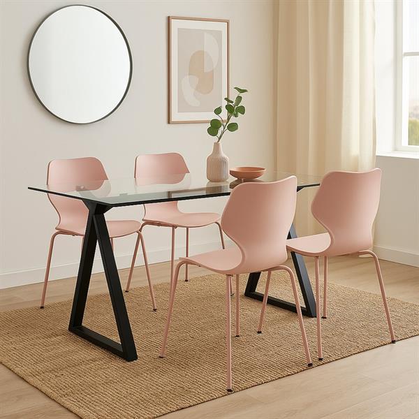 Tavolo da pranzo rettangolare Smart 150x90 cm con piano in vetro e gambe in ferro nero - Smart