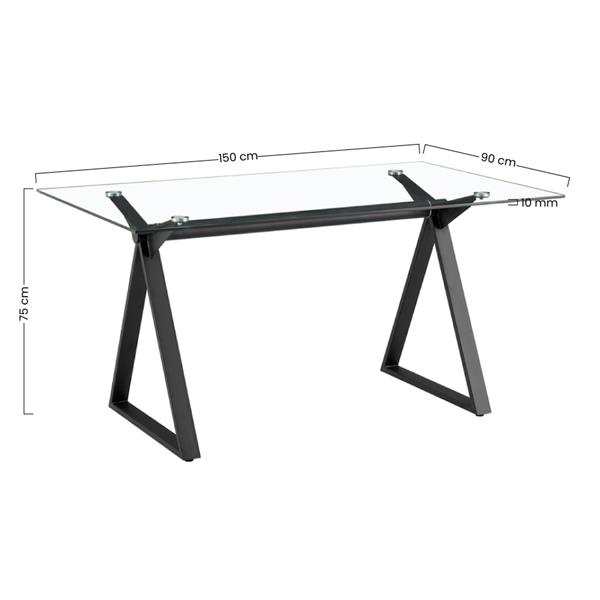 Tavolo da pranzo rettangolare Smart 150x90 cm con piano in vetro e gambe in ferro nero - Smart