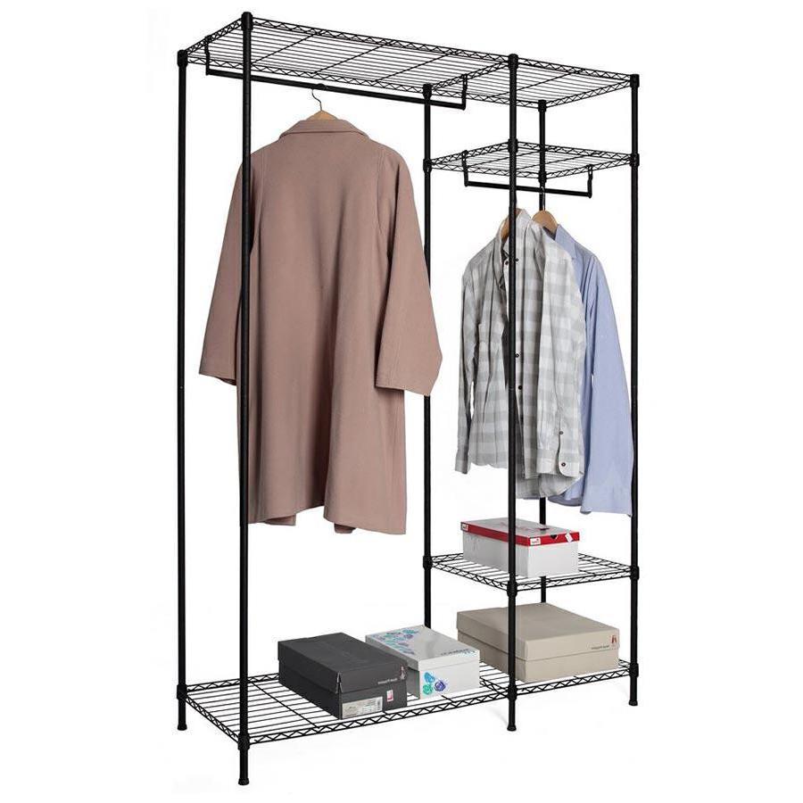 Stand appendiabiti in metallo nero con ripiani 120x45x180 cm