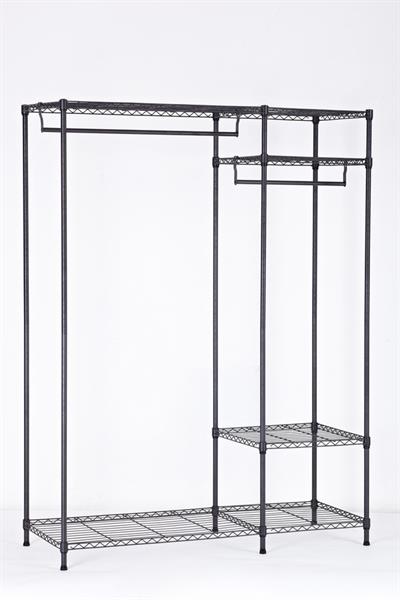 Stand appendiabiti in metallo nero con ripiani 120x45x180 cm