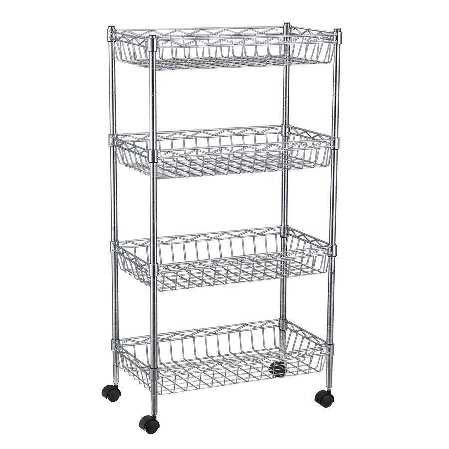 Scaffale 4 ripiani con ruote porta frutta e verdura 45x25x84 cm