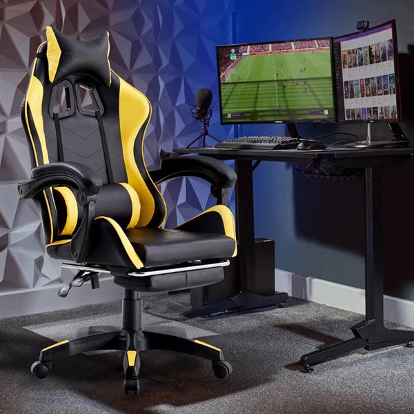 Poltrona gaming reclinabile con poggiapiedi gialla e nera