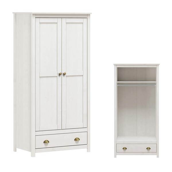Armadio per camera da letto 2 ante e 1 cassetto 90x185 cm in legno bianco