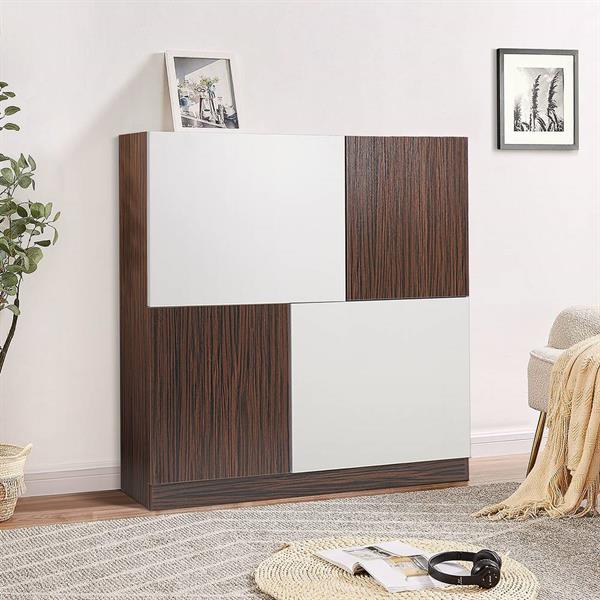 Mobile credenza 115x115 cm in legno zebrano e bianco opaco