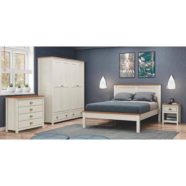 Letto matrimoniale alla francese 140x190 cm in legno bianco e noce