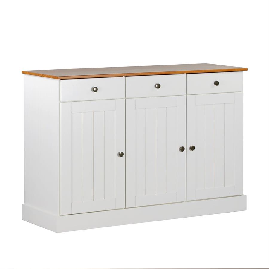 Credenza moderna 3 ante e 3 cassetti 128x85 cm in legno bianco e noce