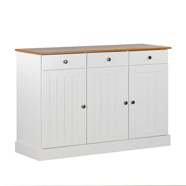 Credenza moderna 3 ante e 3 cassetti 128x85 cm in legno bianco e noce
