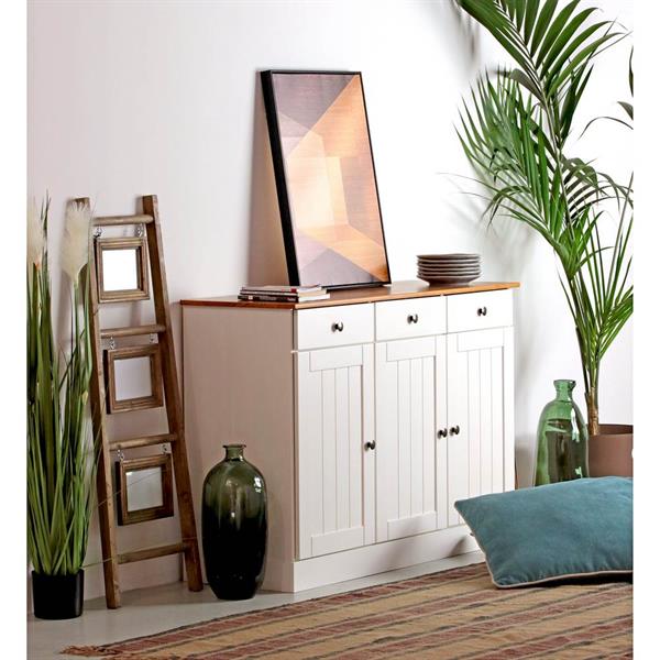 Credenza moderna 3 ante e 3 cassetti 128x85 cm in legno bianco e noce