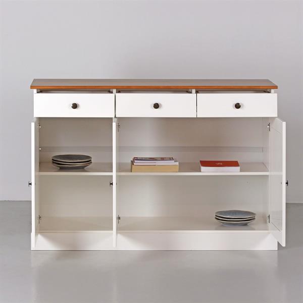 Credenza moderna 3 ante e 3 cassetti 128x85 cm in legno bianco e noce