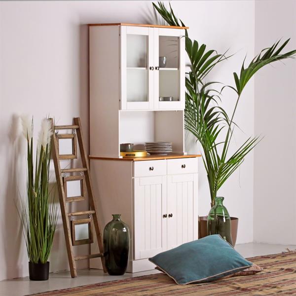 Credenza con vetrina 4 ante e 2 cassetti 88x197 cm in legno bianco e noce