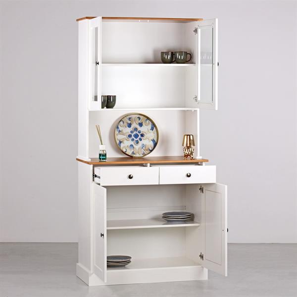 Credenza con vetrina 4 ante e 2 cassetti 88x197 cm in legno bianco e noce