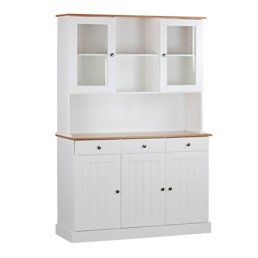 Credenza con vetrinetta 5 ante e 3 cassetti 128x197 cm in legno bianco e noce
