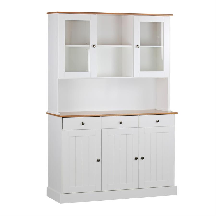 Credenza con vetrinetta 5 ante e 3 cassetti 128x197 cm in legno bianco e noce