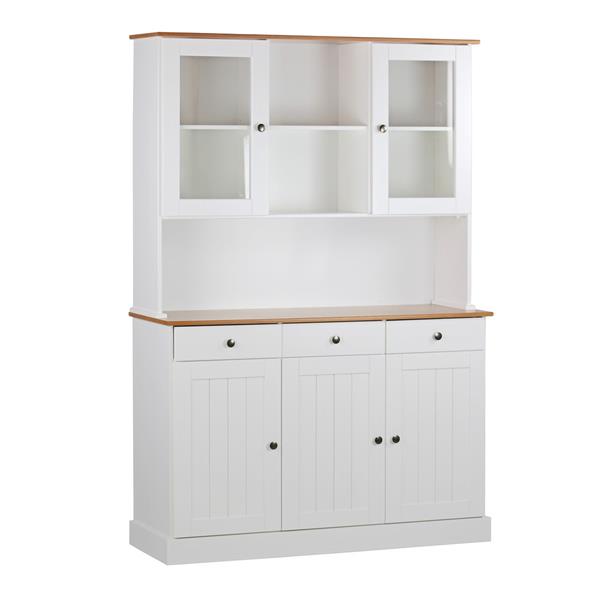 Credenza con vetrinetta 5 ante e 3 cassetti 128x197 cm in legno bianco e noce