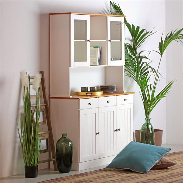 Credenza con vetrinetta 5 ante e 3 cassetti 128x197 cm in legno bianco e noce