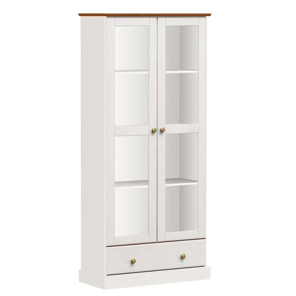 Mobile vetrina alto 2 ante e 1 cassetto 85x183 cm in legno bianco e noce
