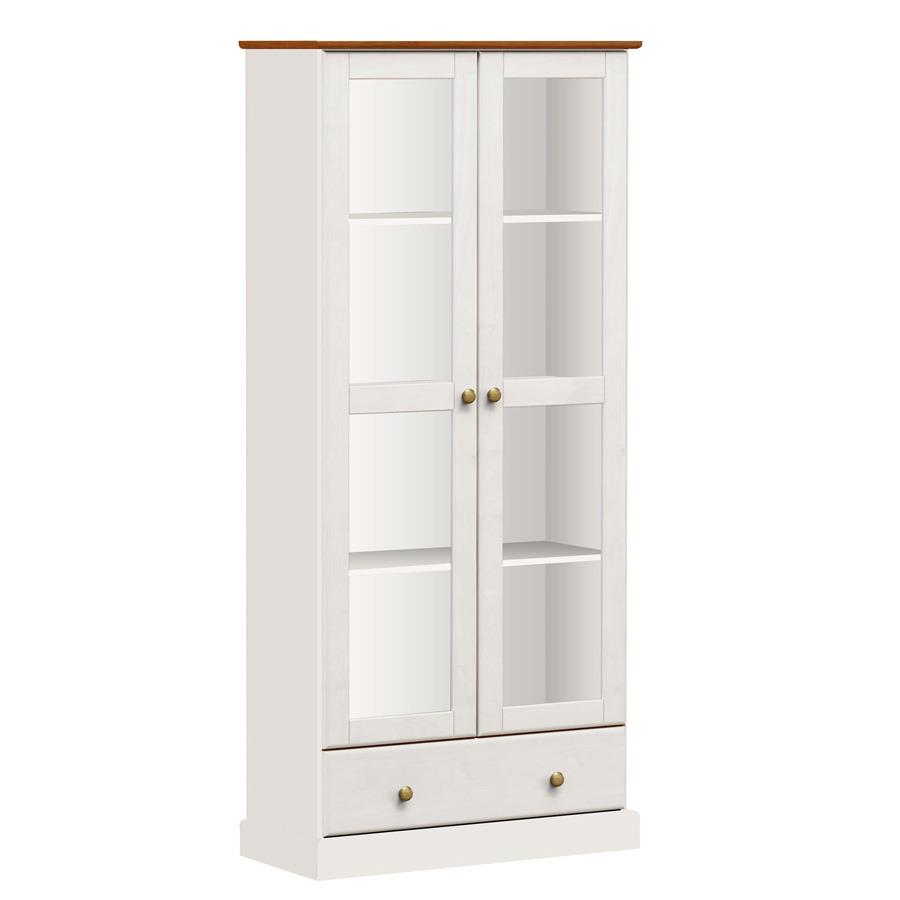 Mobile vetrina alto 2 ante e 1 cassetto 85x183 cm in legno bianco e noce
