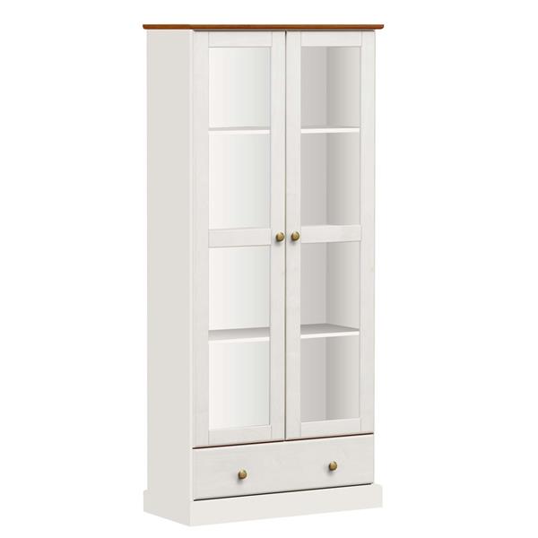Mobile vetrina alto 2 ante e 1 cassetto 85x183 cm in legno bianco e noce