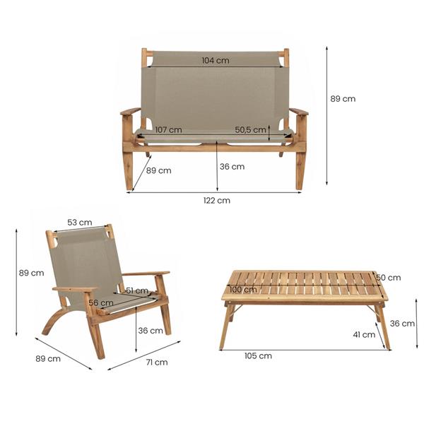 Set da giardino in legno pieghevole Primavera sabbia